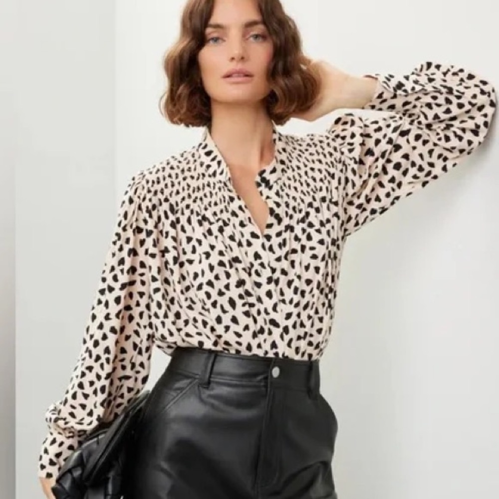 Thakoon Cream and Brown Animal Button Down Print Blouse Size 2